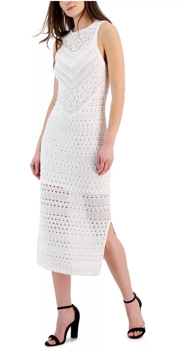Macy’s crewneck cotton crochet sheath dress