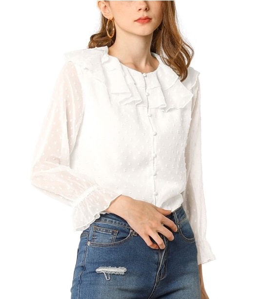 Ruffle neck polka dot sleeve blouse Walmart