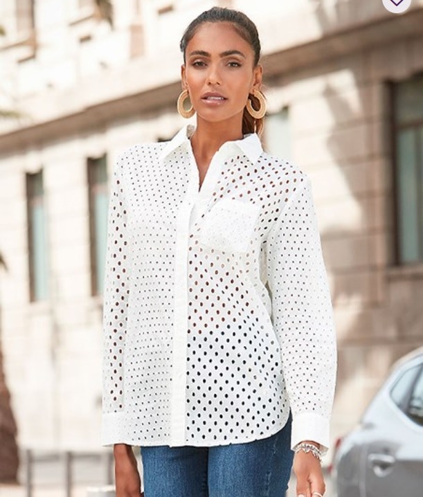 Eyelet Button Down Blouse