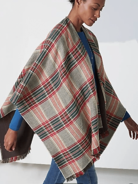 Fringe-Trimmed Plaid Ruana