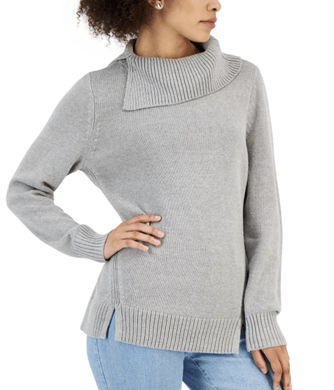Karen Scott Split Funnel-Neck Sweater