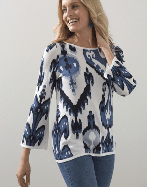 Print Intarsia Pullover Sweater