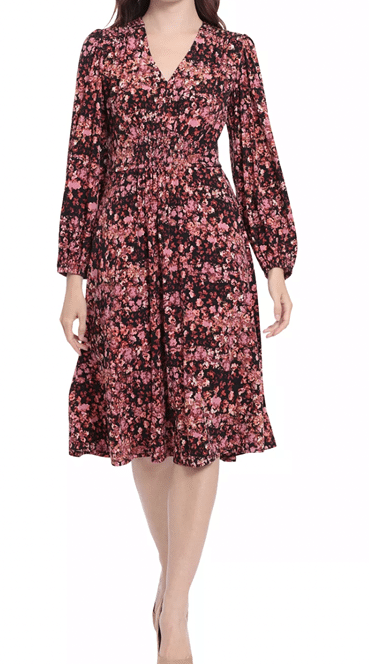 LONDON TIMES Smocked Fit & Flare Dress