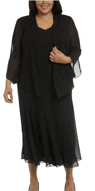 R&M Richards Plus Size Beaded V-Neck Dress and Jacket