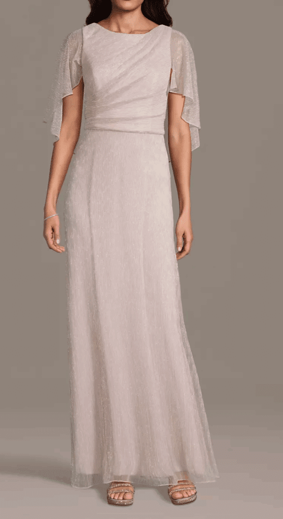Oleg Cassini Plisse Knit A-Line Dress with Attached Capelet