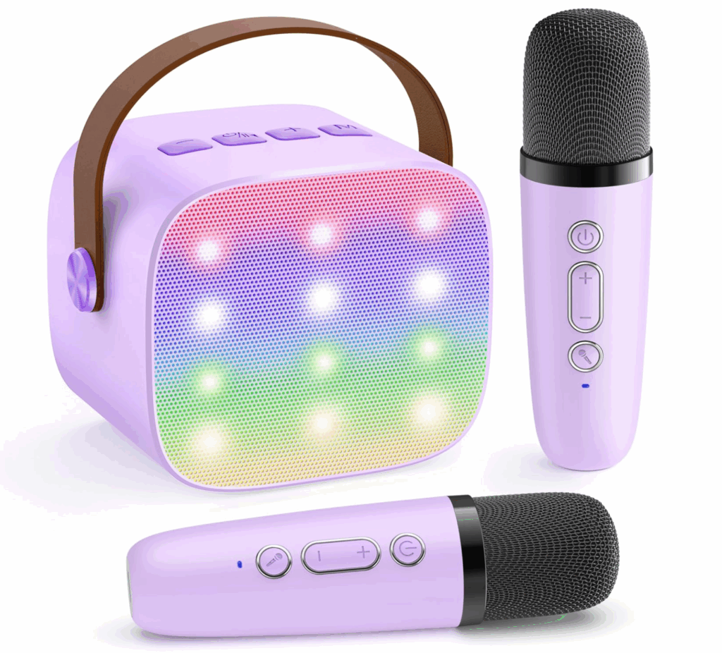 Mini Karaoke Machine with 2 Wireless Microphones on Amazon