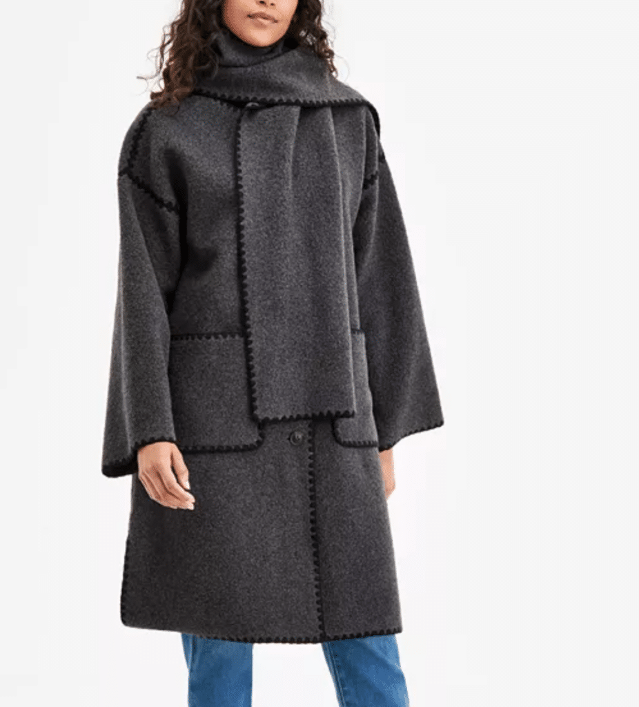 BCBGMAXAZRIA Button-Front Edge-Stitch Scarf Coat