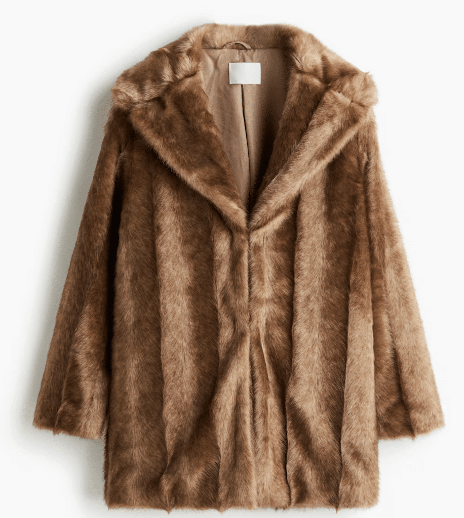 Earth tone faux fur coat at H&M